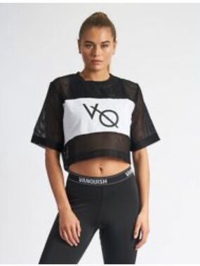 Vanquish Fitness black mesh crop top